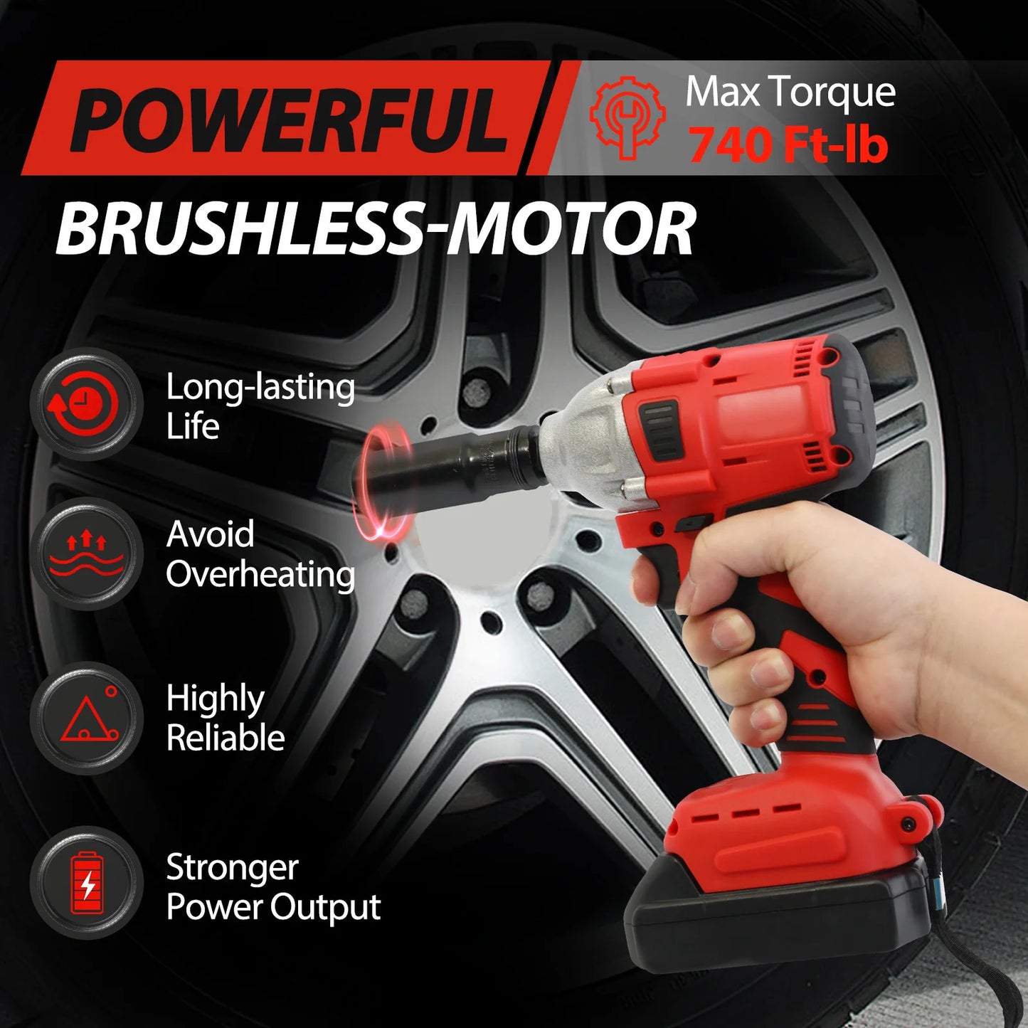 Cordless Brushless Impact Drill Wrench 1000 Nm 20V Tool