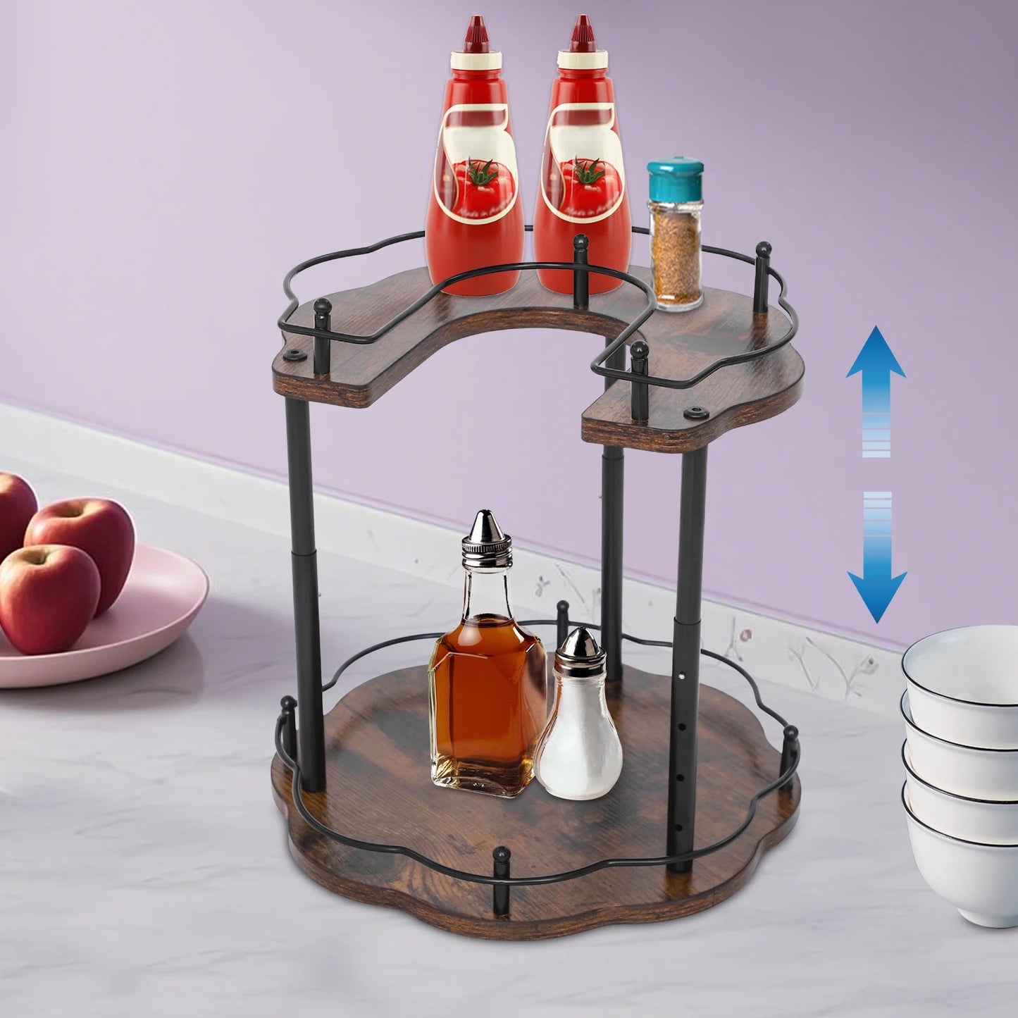 Retro 2 Tier Adjustable Spice Organizer Countertop Rack