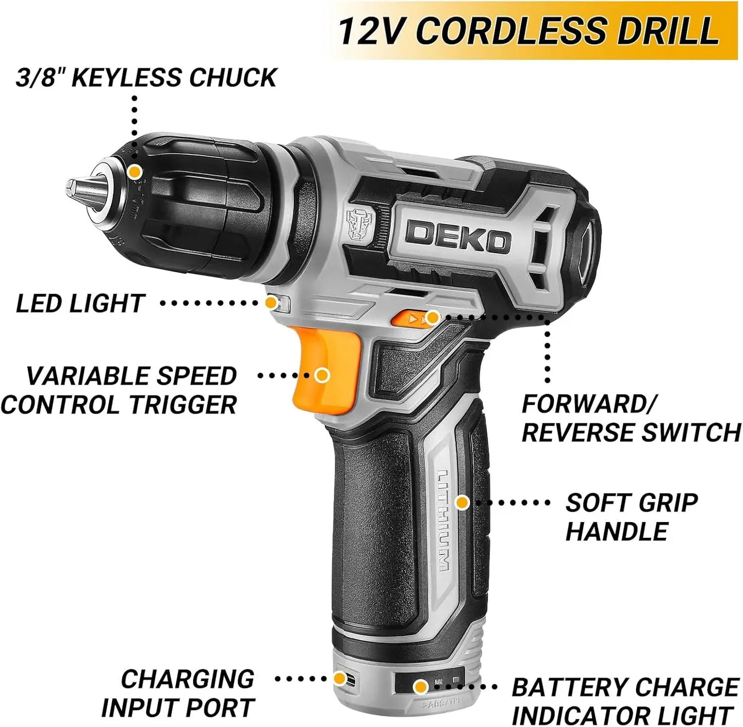 DEKODIY 12V Cordless Drill Tool Set Mechanic Toolbox With Case