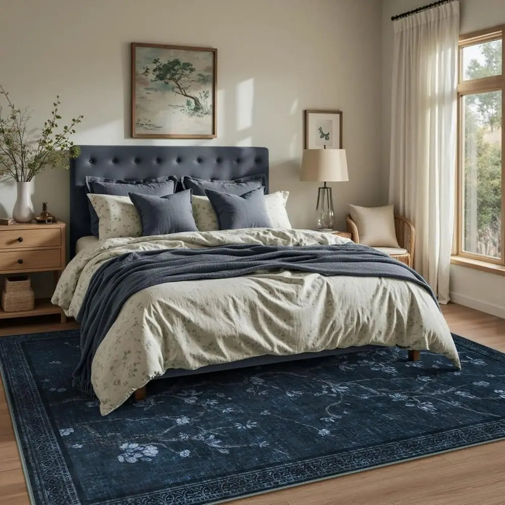 Floral Boho Area Rug Machine Washable Non Slip Living Room