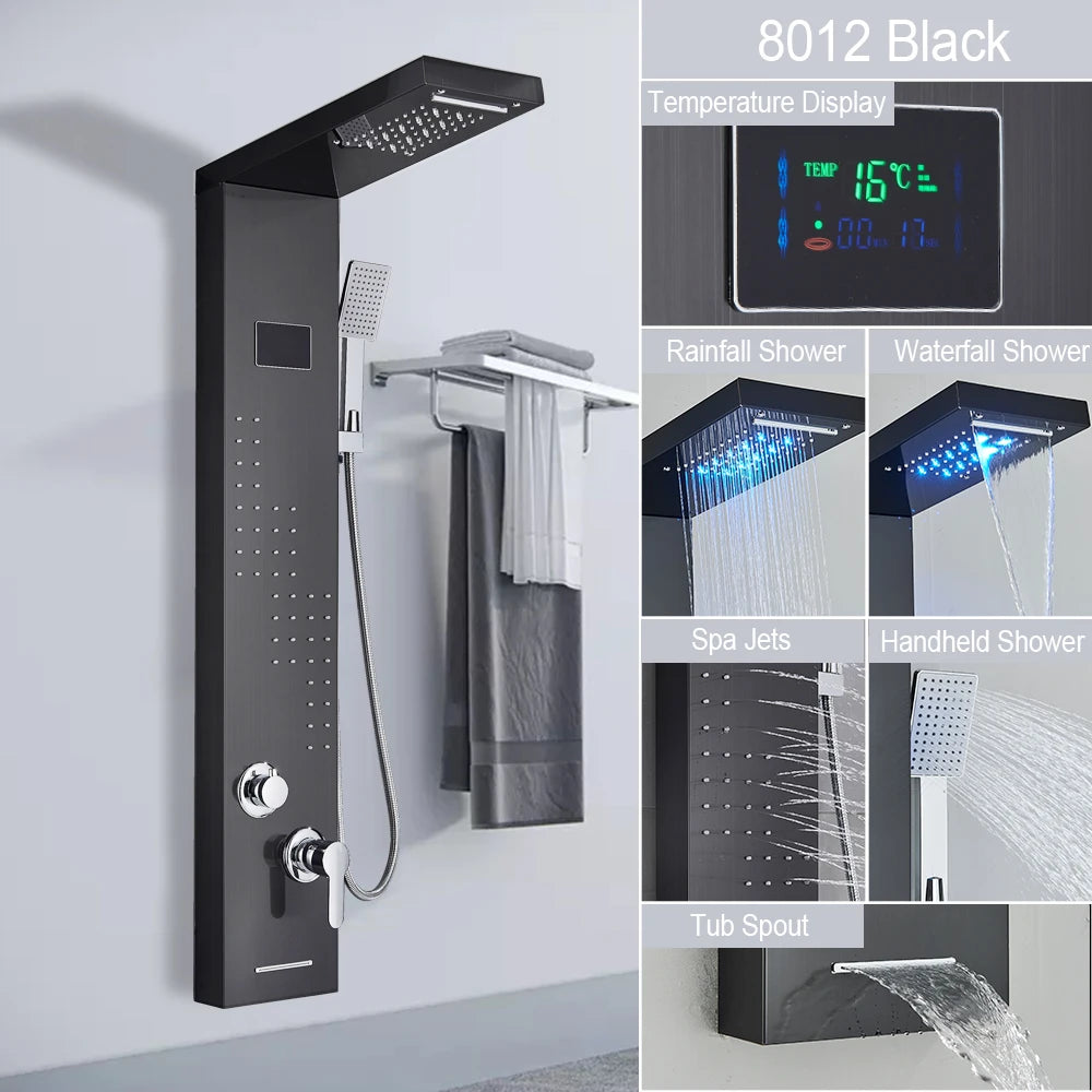 MYQualife LED Light Shower Panel Digital Display Waterfall Spa Jets
