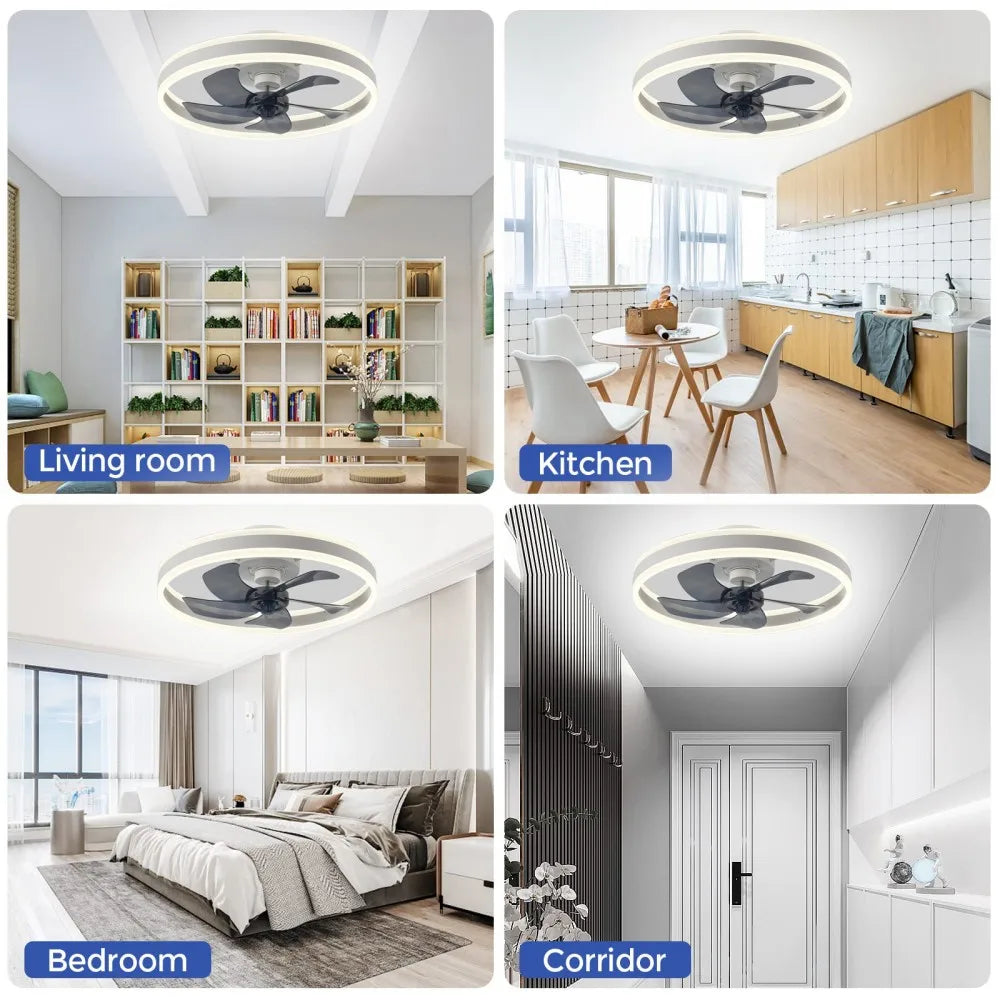 Gutoos Smart LED Ceiling Fan With Light App Remote Control Dimmable 6 Speeds For Living Room And Bedroom