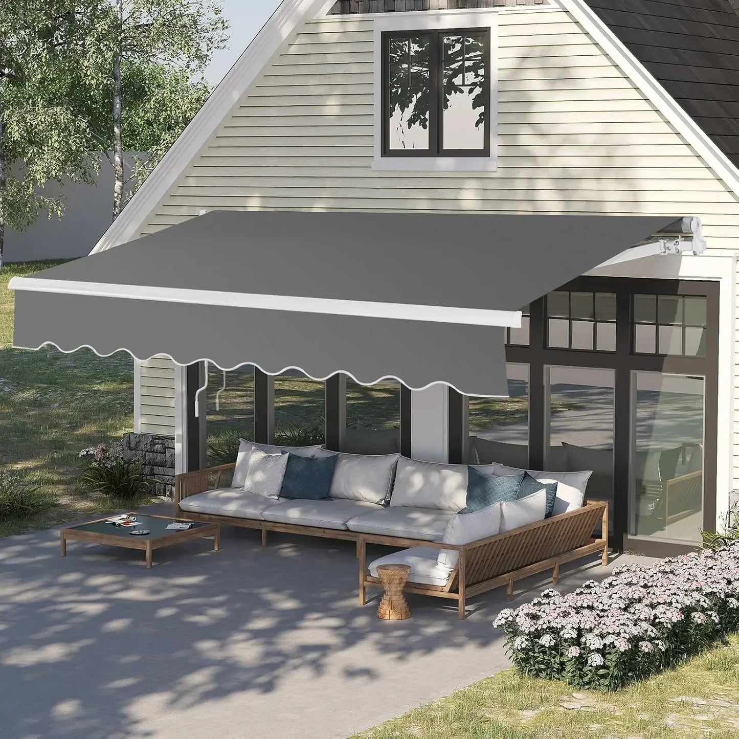 12' x 10' Retractable Awning for Patio Awning Door Awning with Manual Crank Handle, Aluminum Frame Door Canopy UV Resistant