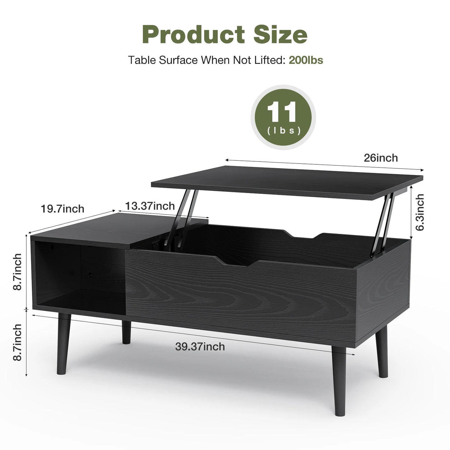 JHK Lift Top Coffee Table Deluxe Adjustable Living Room StorageSolutionMaximization