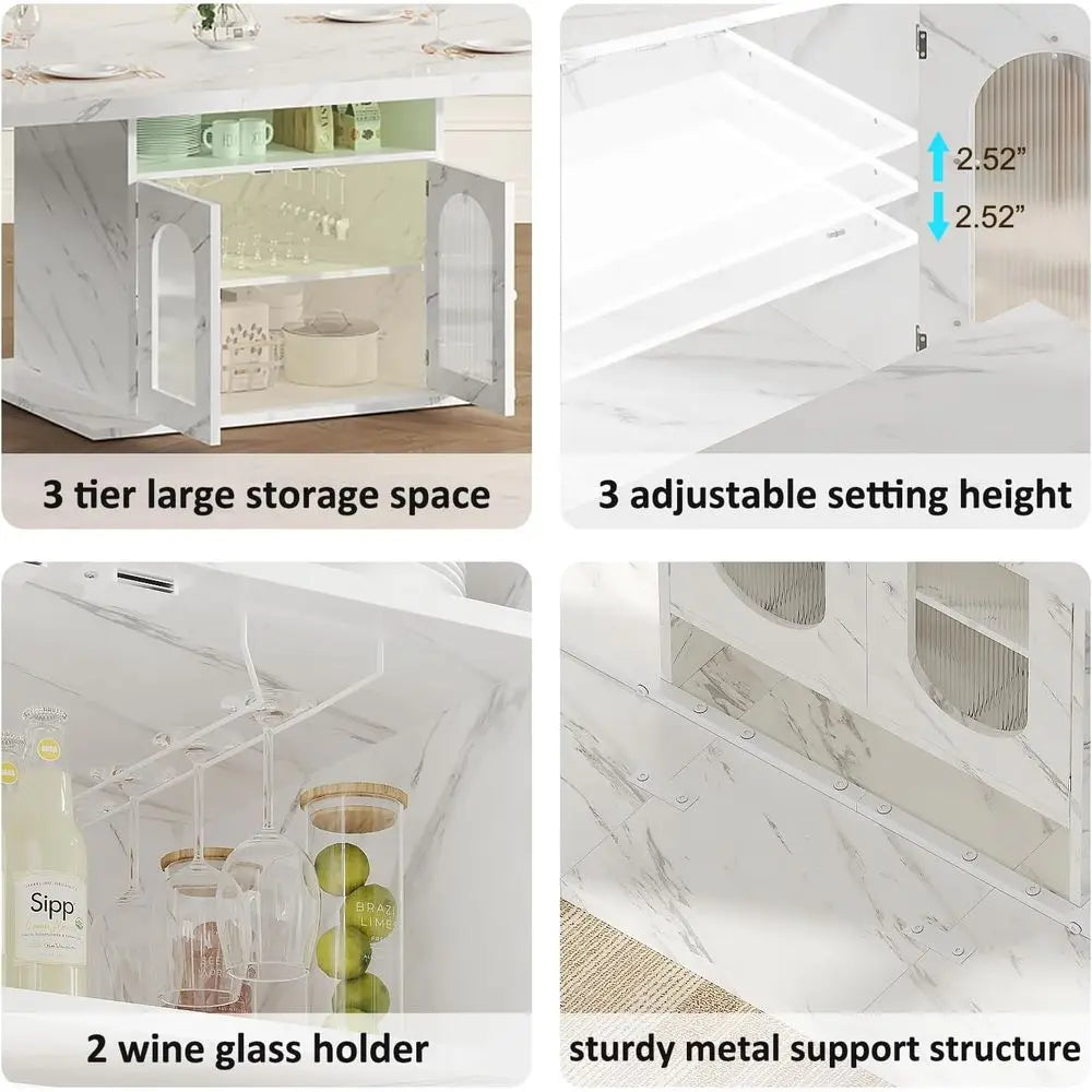 Modern Dining Table For 4-6 With Storage Shelves And Cabinet