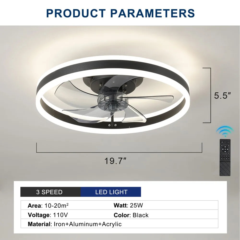 Gutoos Smart LED Ceiling Fan With Light App Remote Control Dimmable 6 Speeds For Living Room And Bedroom