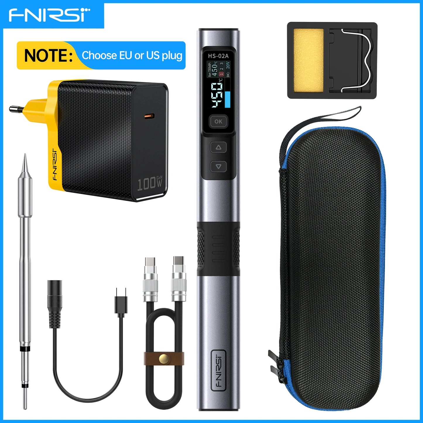 FNIRSIC HS-02 Adjustable Temperature Soldering Iron PD 100W Solder Rework Station 100-450 C