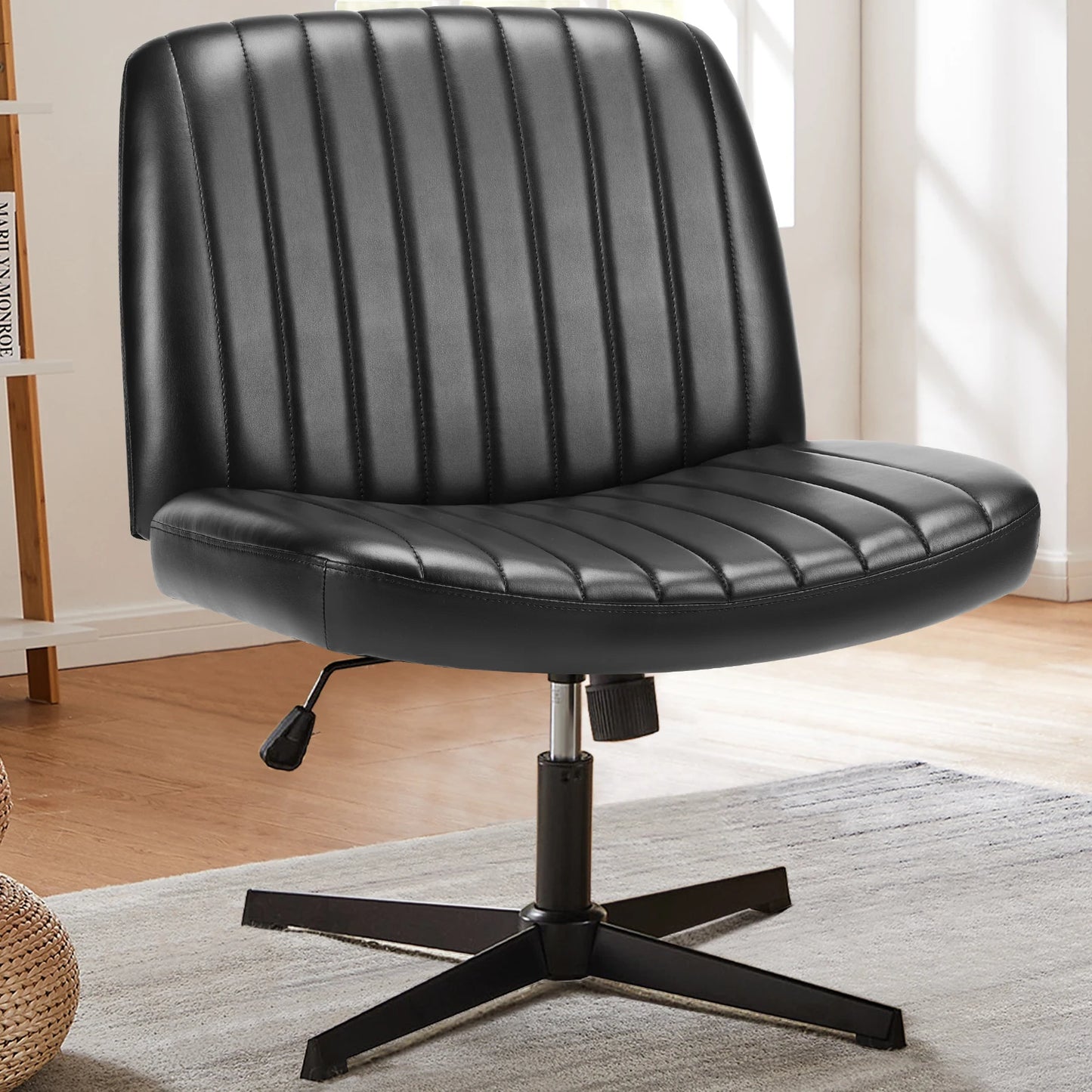 JHK Cross Legged Office Chair Rocking Swivel Fabric