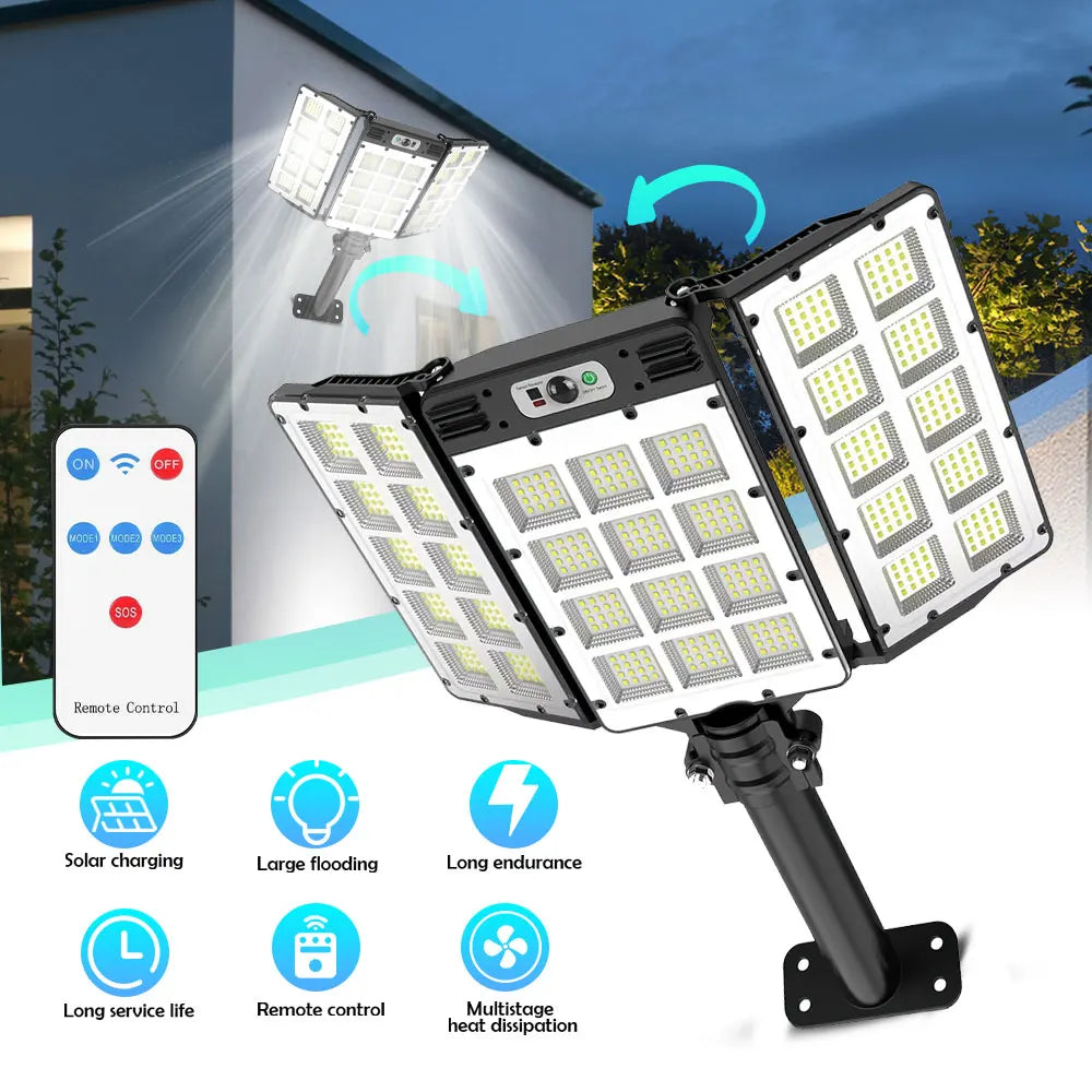 LED Solar Flood Lights 800LED Motion Sensor Remote IP66 Waterproof