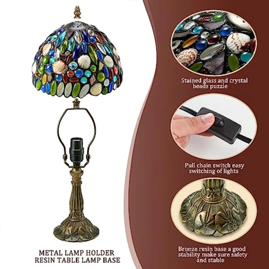 Tiffany Style Stained Glass Table Lamp With Adjustable Brightness