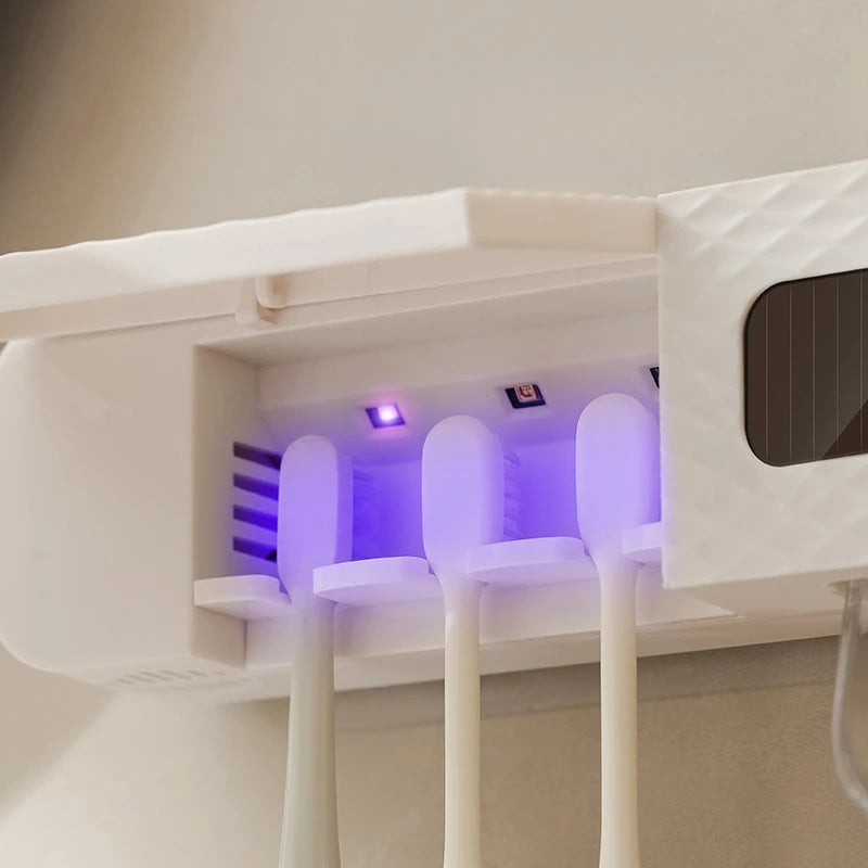 Smart Toothbrush Rack Wall Mounted 3 Slot With Intelligent Drying And Toothpaste Dispenser