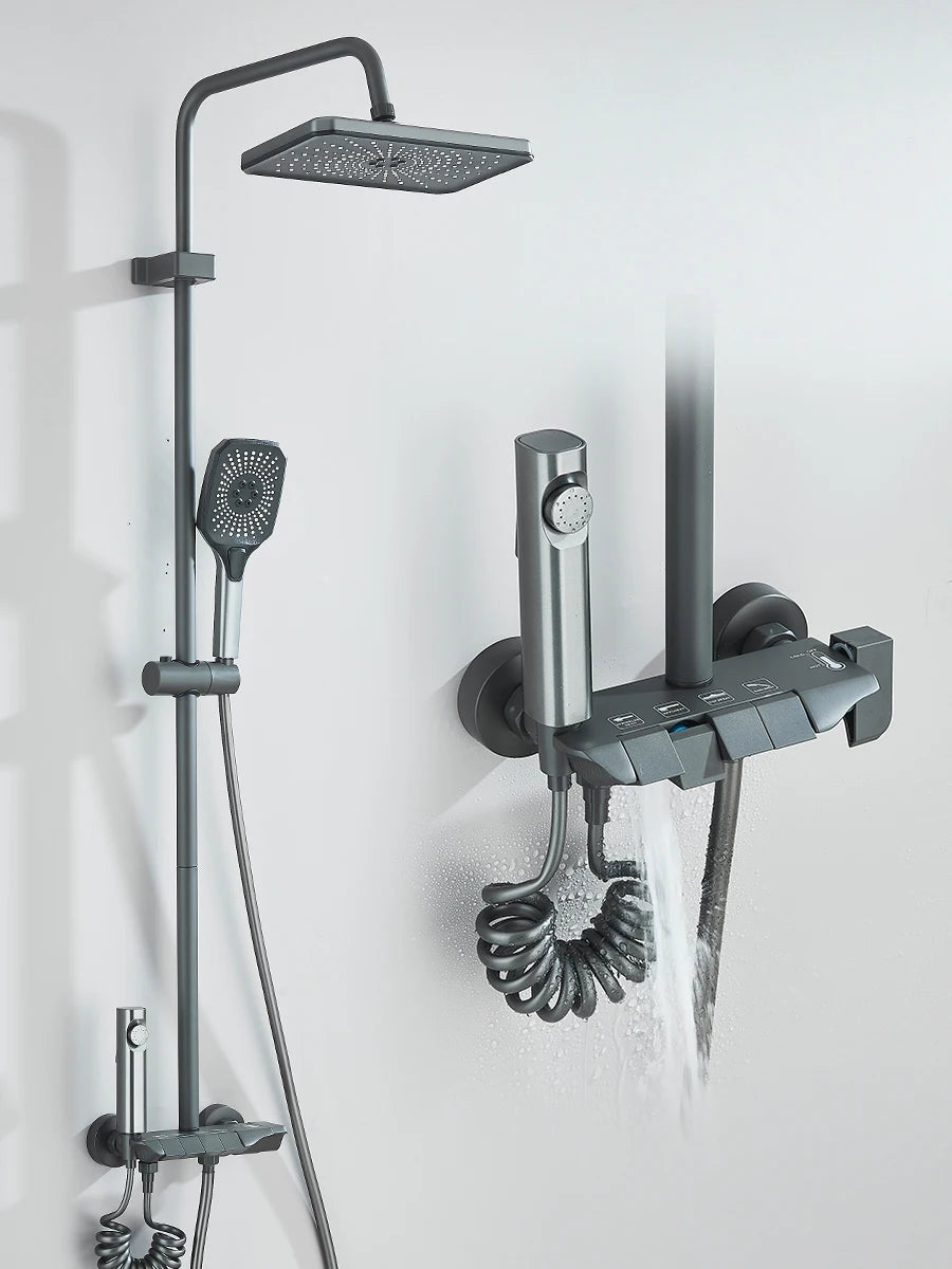 Quyanre 4 Way Piano Shower System With Rain Shower Bidet Faucet Hot Cold Water Mixer For Bathroom Kit