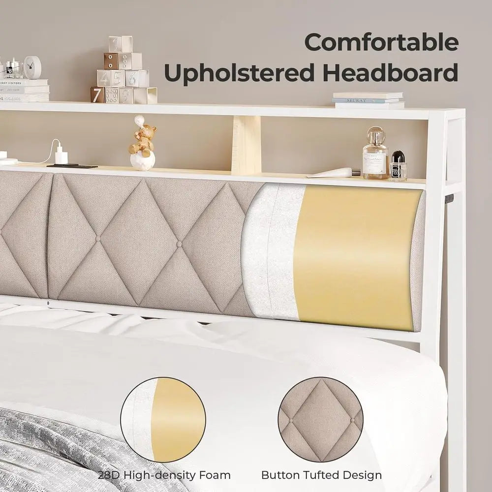 King Headboard With LED Lights And Charging Station