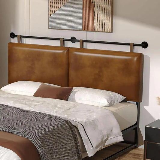 DAFIFY Wall Mount PU Leather Headboard With Industrial Pipe