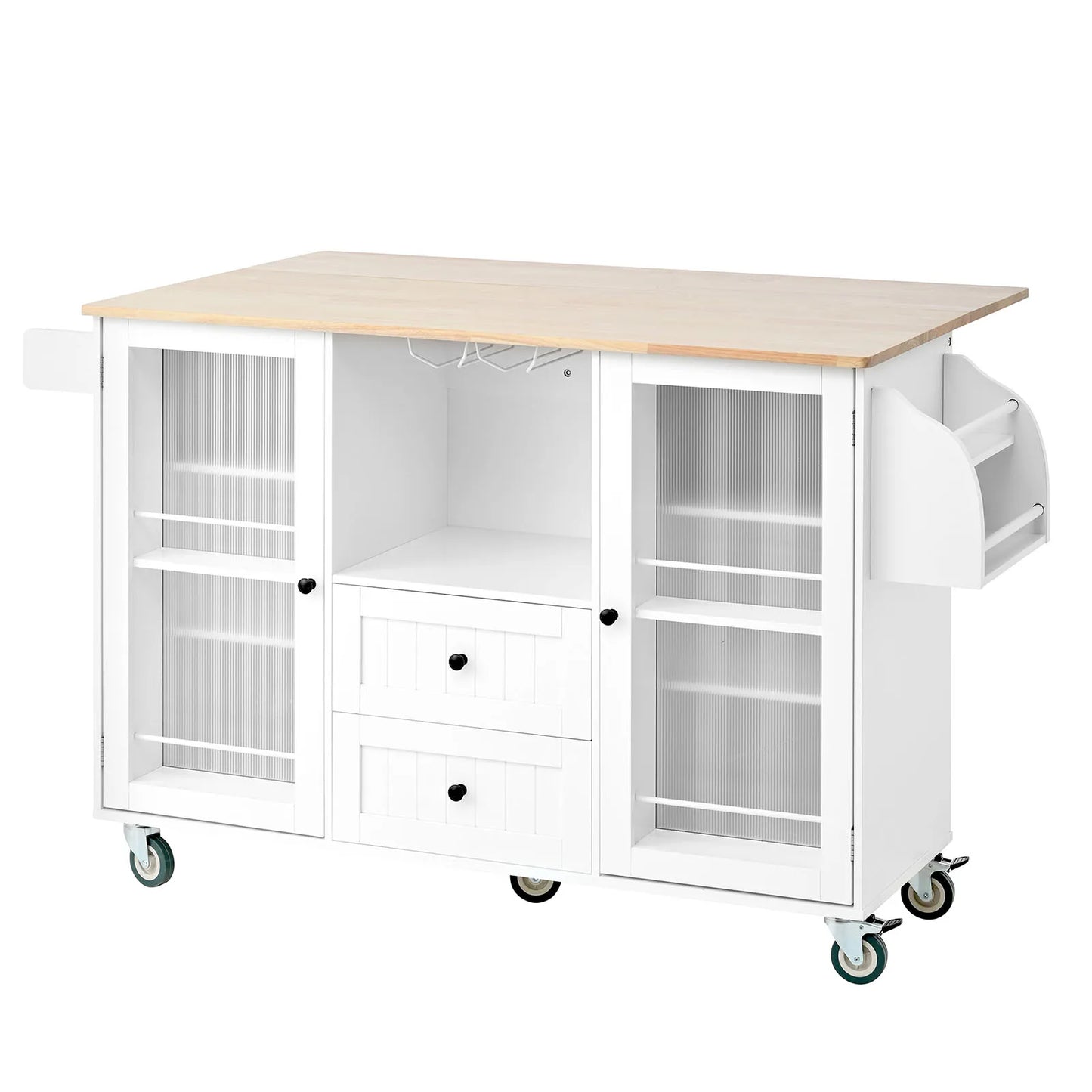 Kitchen Island On Wheels With Drop Leaf Bar Countertop And Open Storage Rack For Mobile Kitchen