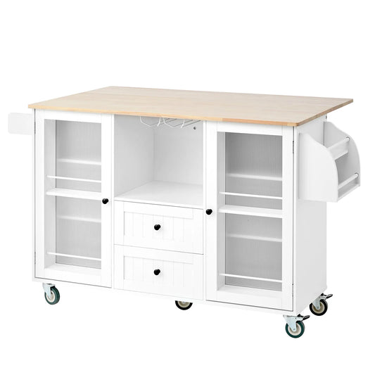 Kitchen Island On Wheels With Drop Leaf Bar Countertop And Open Storage Rack For Mobile Kitchen