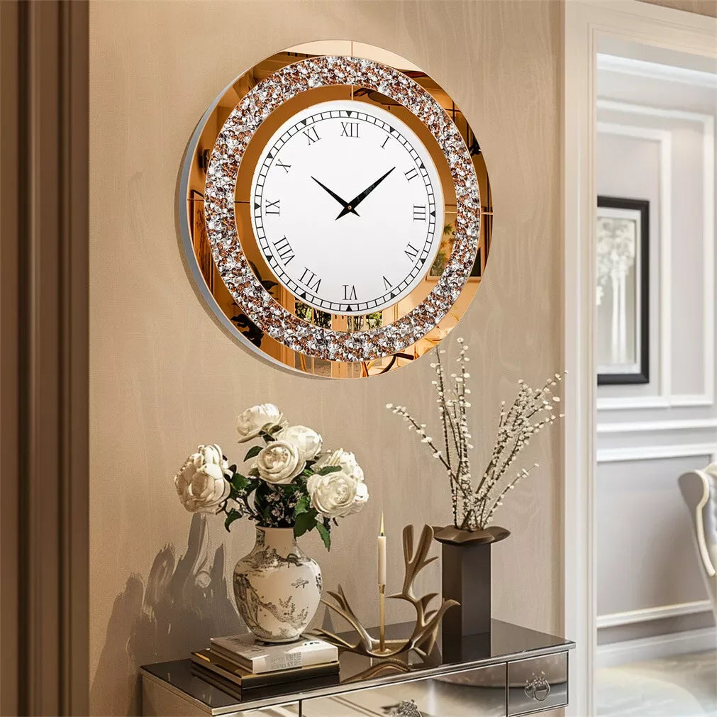 LUVODI 3D Diamond Crystal Wall Clock With Roman Numerals