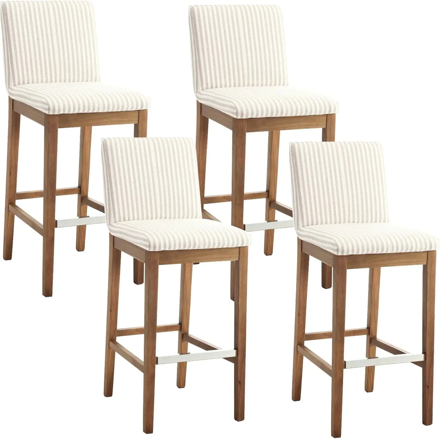 Medieval Style Linen Upholstered Backrests Bar Stools Set