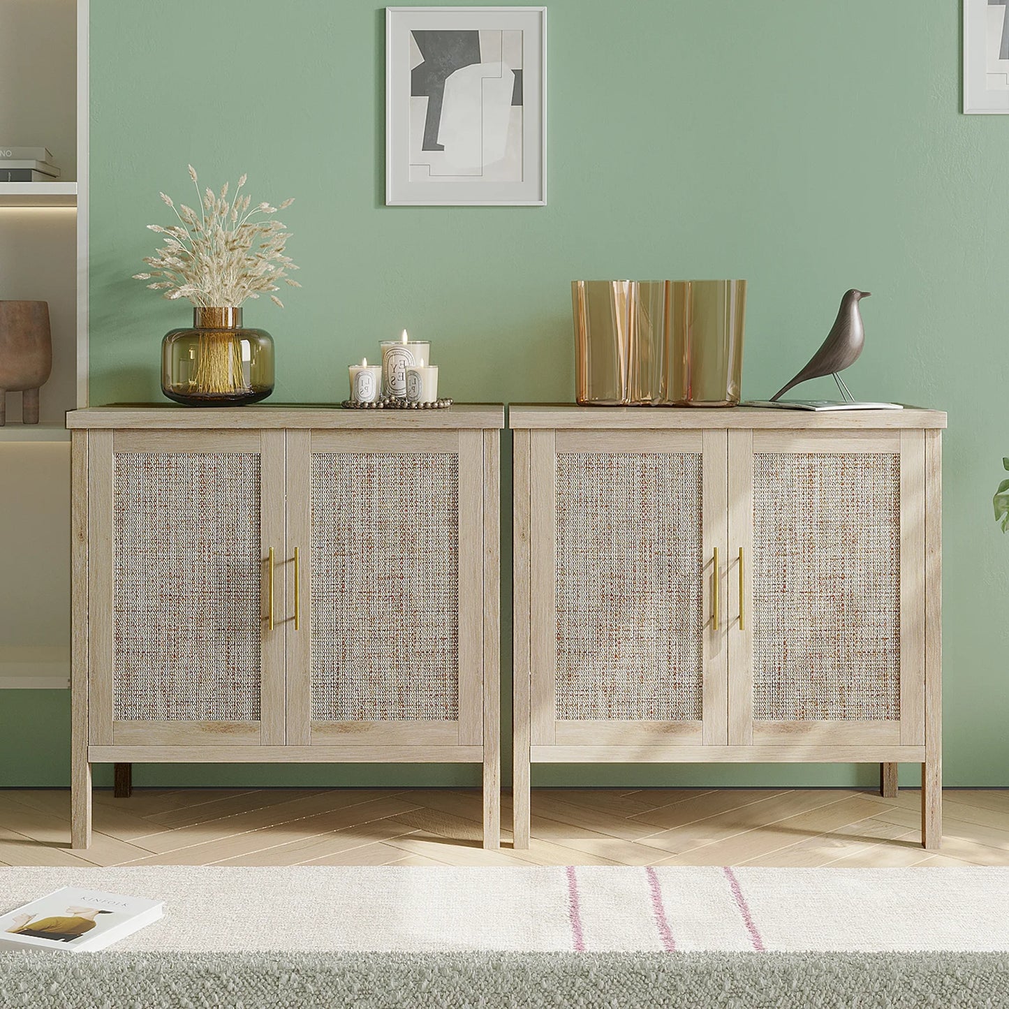 Rattan Storage Cabinet Buffet Sideboard for Hallway Entry Living Room
