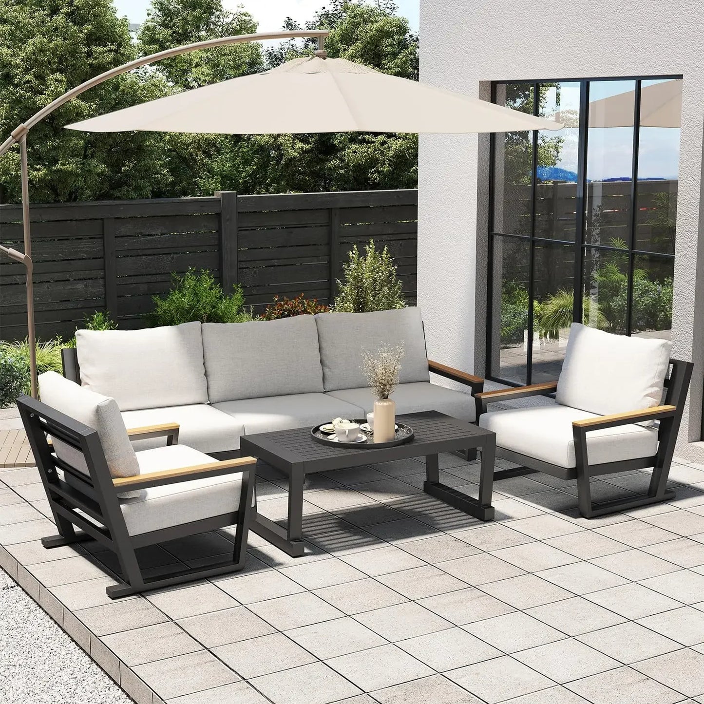 XMSJ Modern Patio Furniture Set Sectional Sofa With Coffee Table
