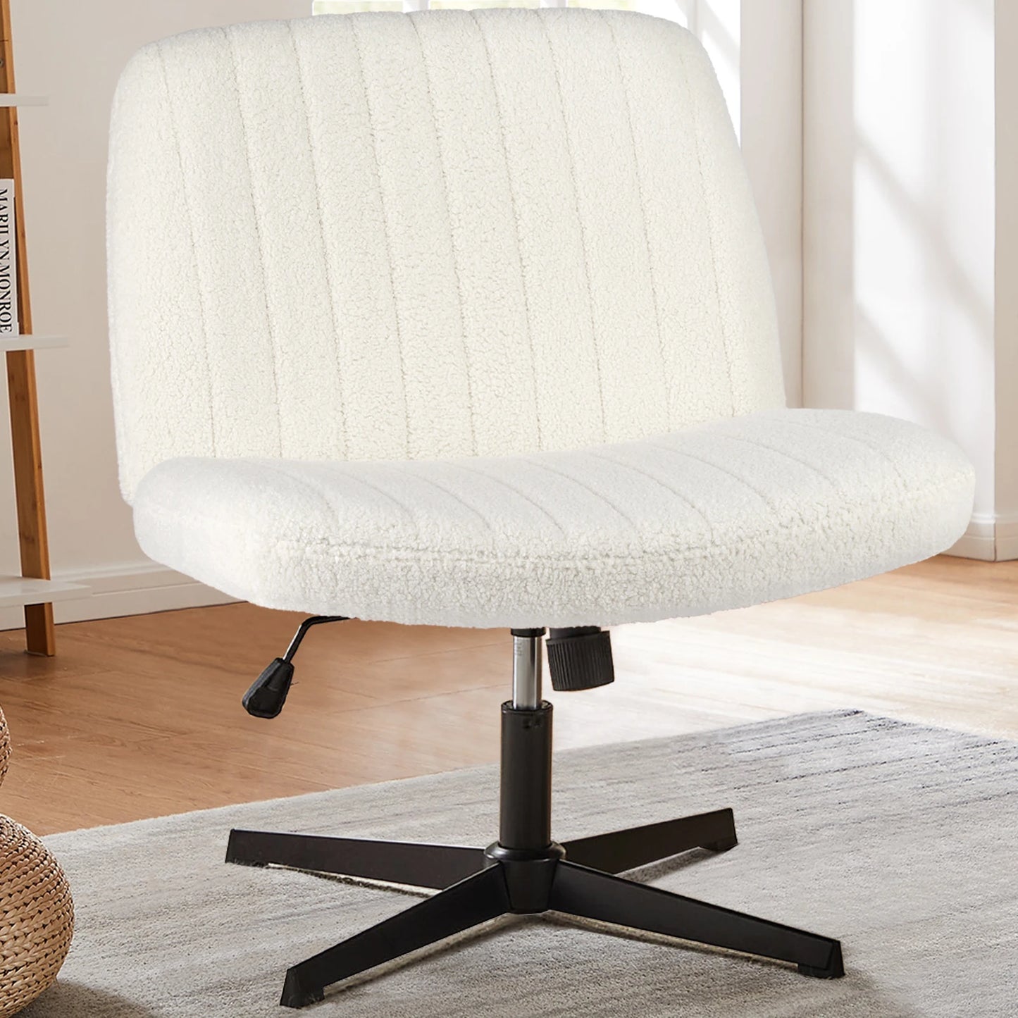 JHK Cross Legged Office Chair Rocking Swivel Fabric