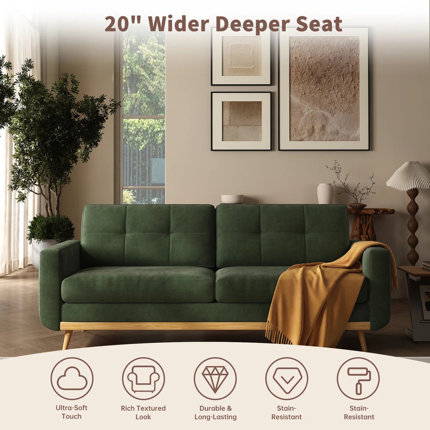 QWCCN Mid Century Modern Loveseat Sofa With Wooden Legs