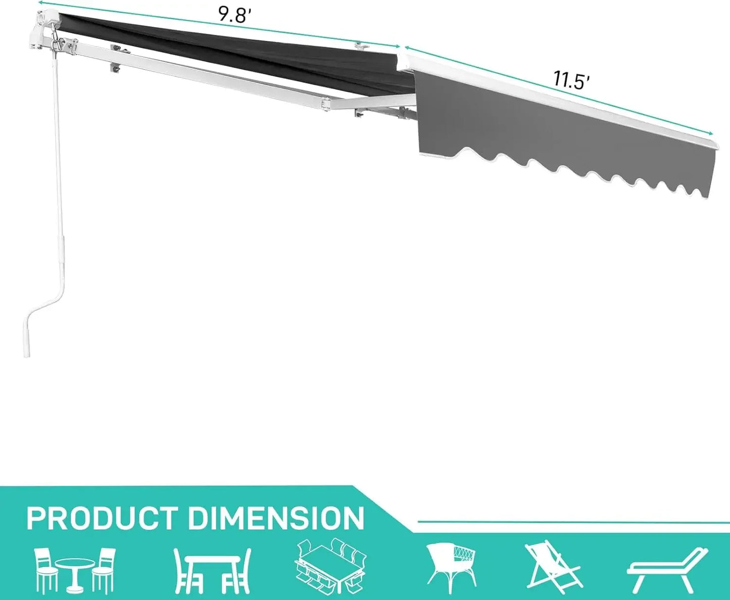 12' x 10' Retractable Awning for Patio Awning Door Awning with Manual Crank Handle, Aluminum Frame Door Canopy UV Resistant