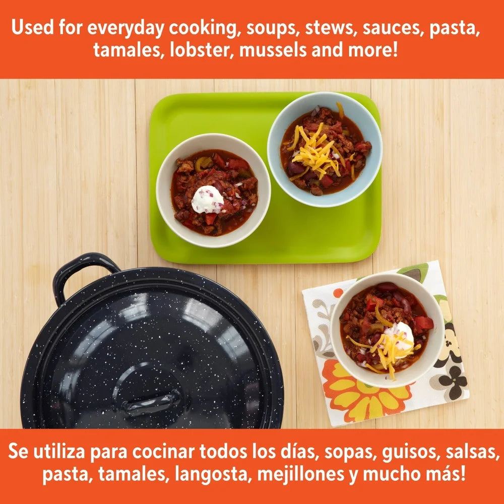 Enamel Stock Pot With Double Handles Oven Safe Durable Steel