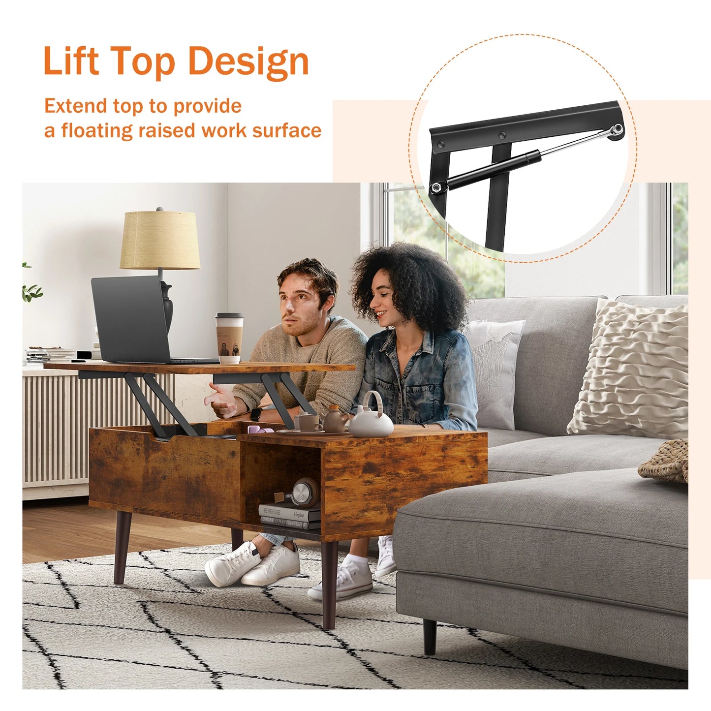 JHK Lift Top Coffee Table Deluxe Adjustable Living Room StorageSolutionMaximization