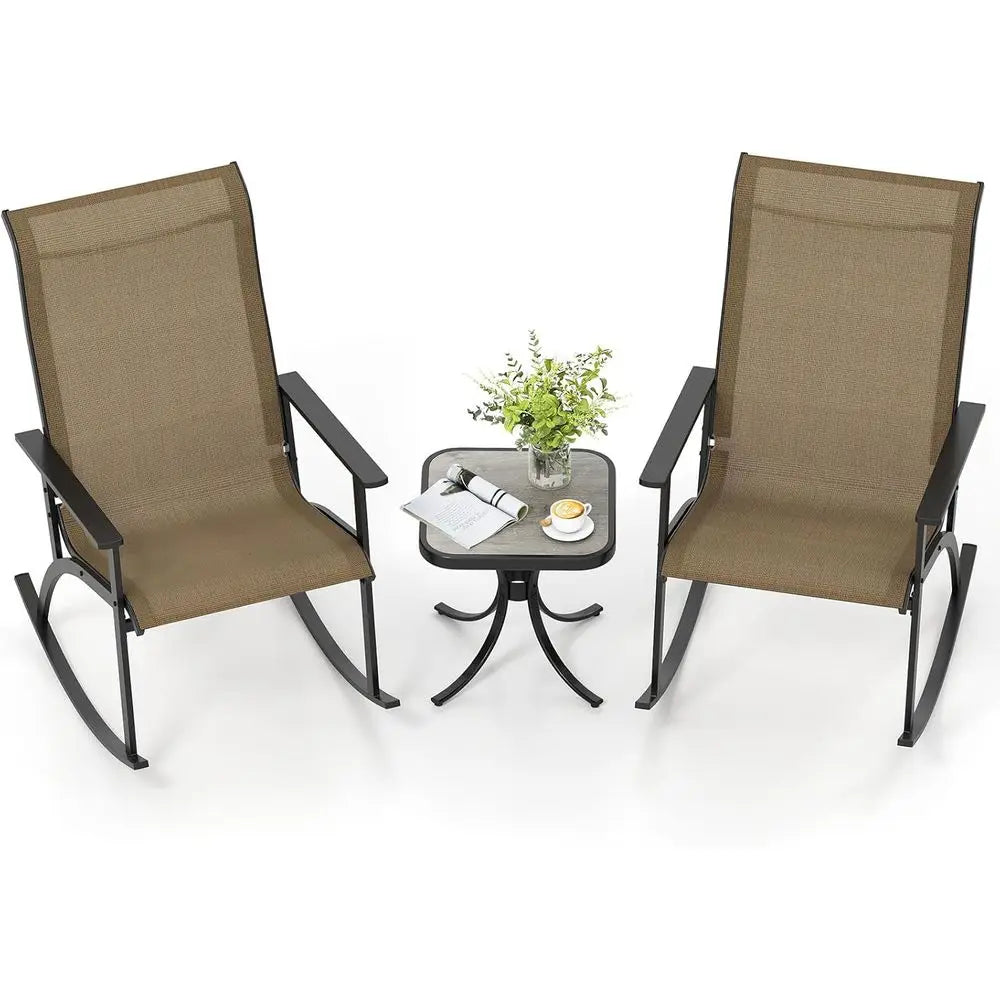 Outdoor Patio Rocking Set With 2 Chairs And Table