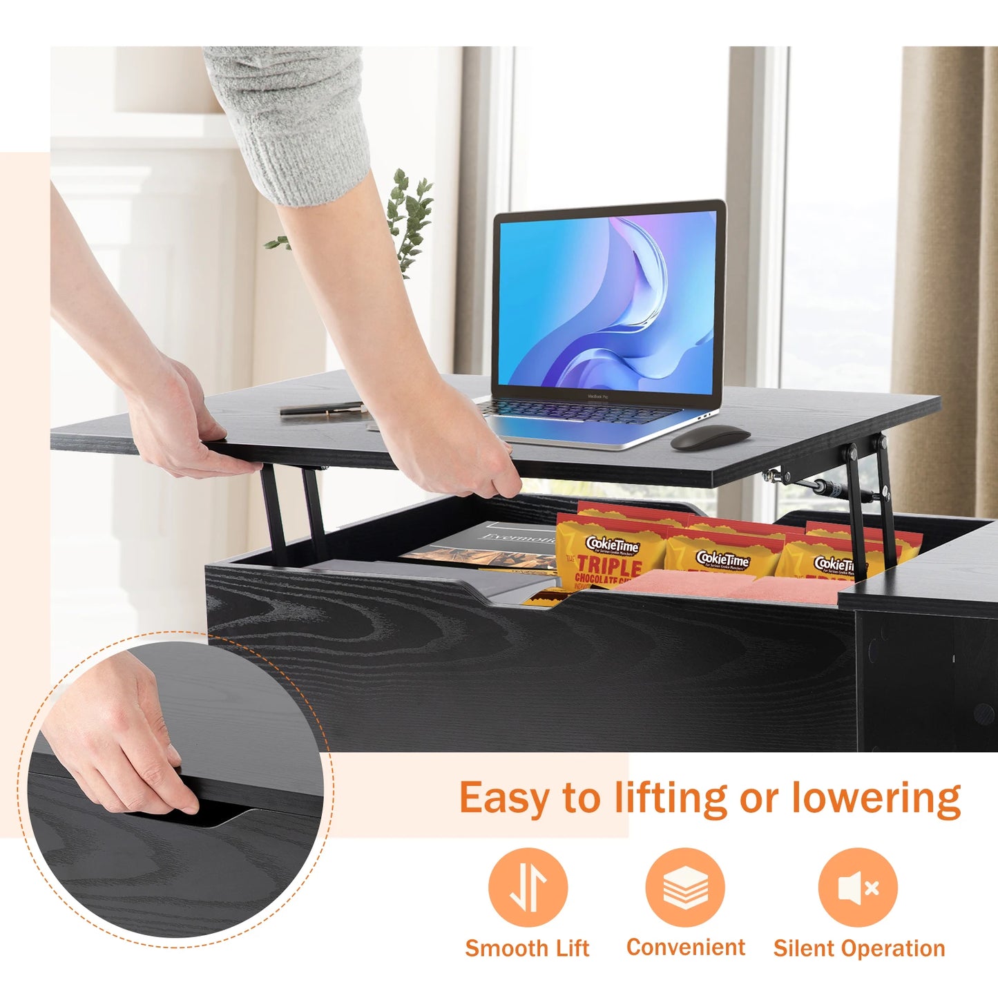JHK Lift Top Coffee Table Deluxe Adjustable Living Room StorageSolutionMaximization