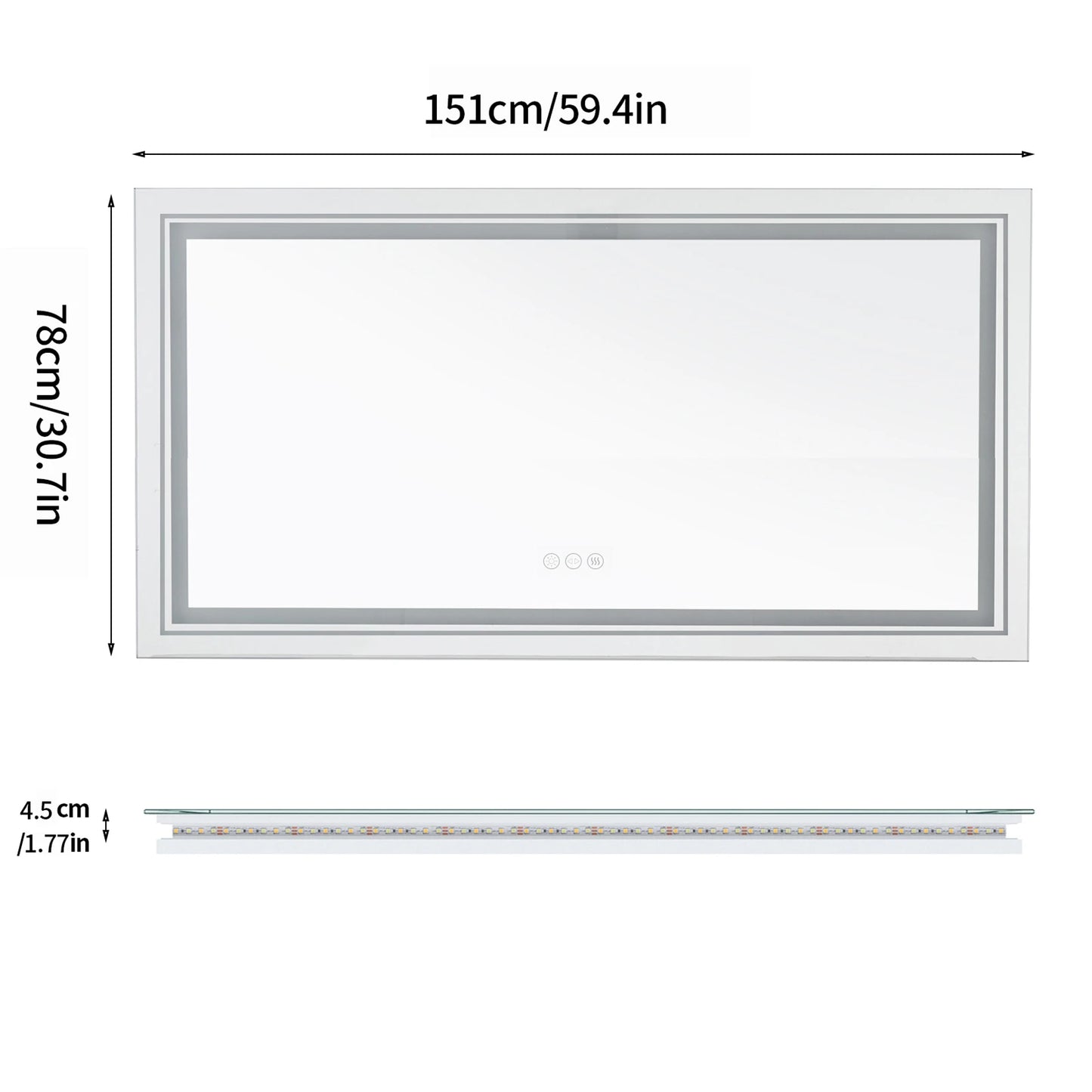 BORWART Illuminated Rectangular Bathroom Mirror Fogless