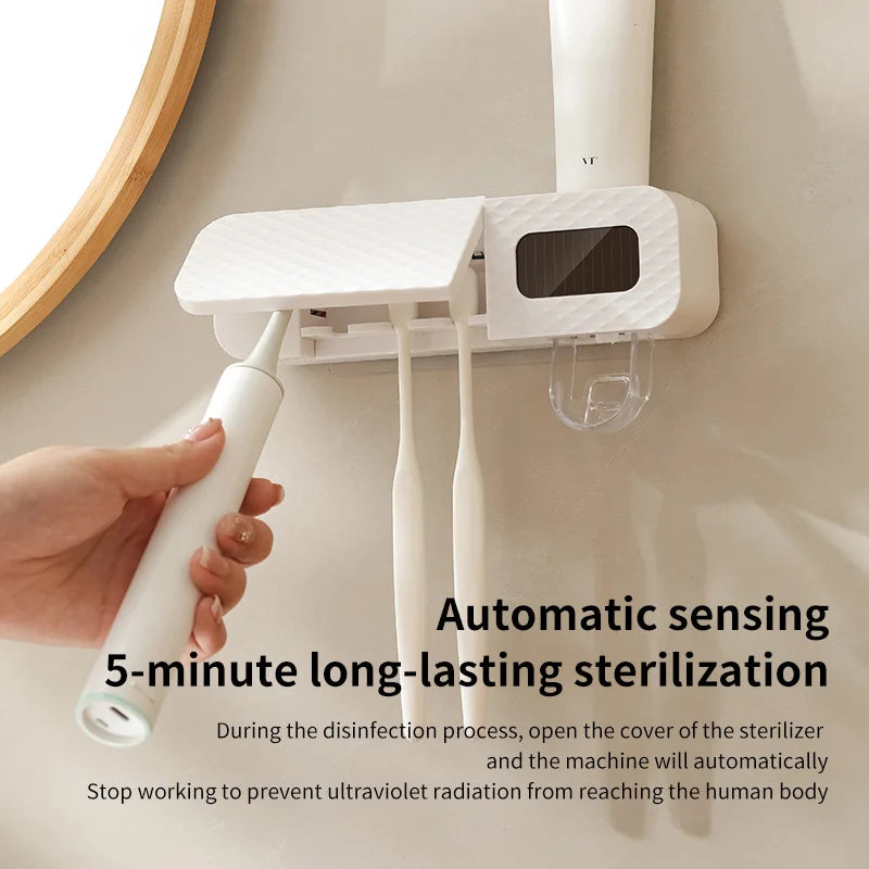 Smart Toothbrush Rack Wall Mounted 3 Slot With Intelligent Drying And Toothpaste Dispenser