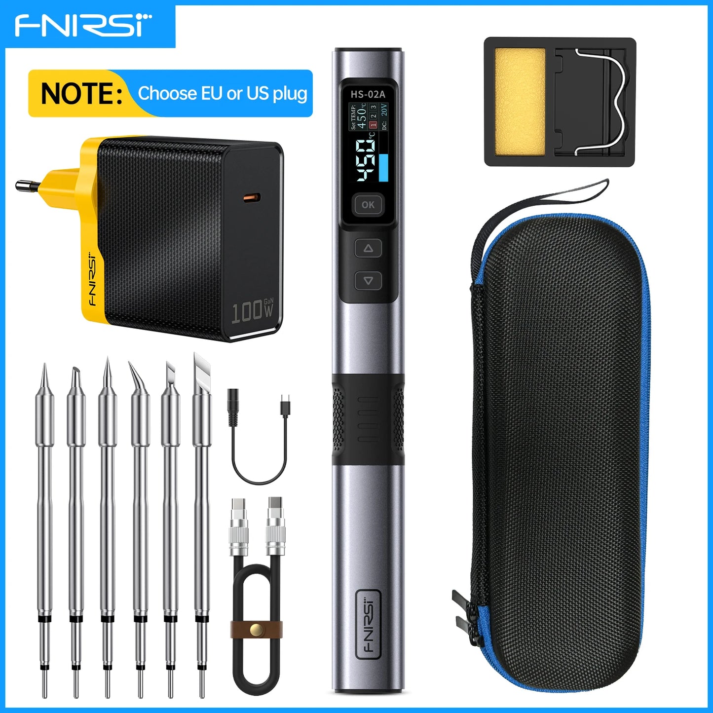 FNIRSIC HS-02 Adjustable Temperature Soldering Iron PD 100W Solder Rework Station 100-450 C