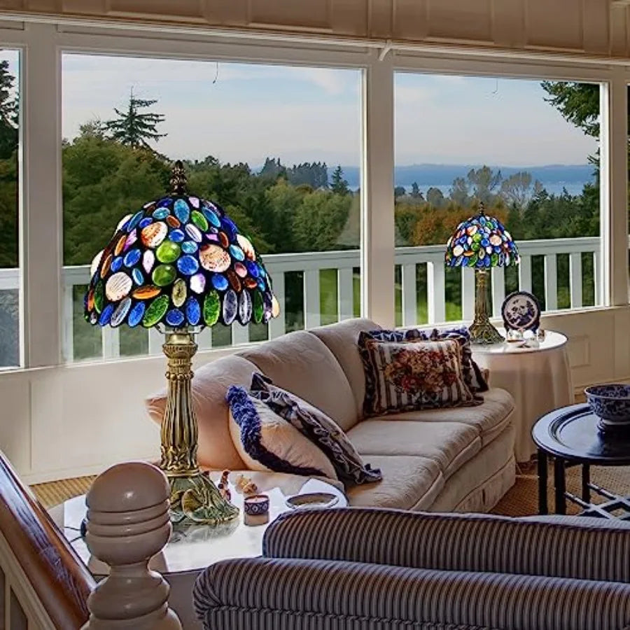 Tiffany Style Stained Glass Table Lamp With Adjustable Brightness