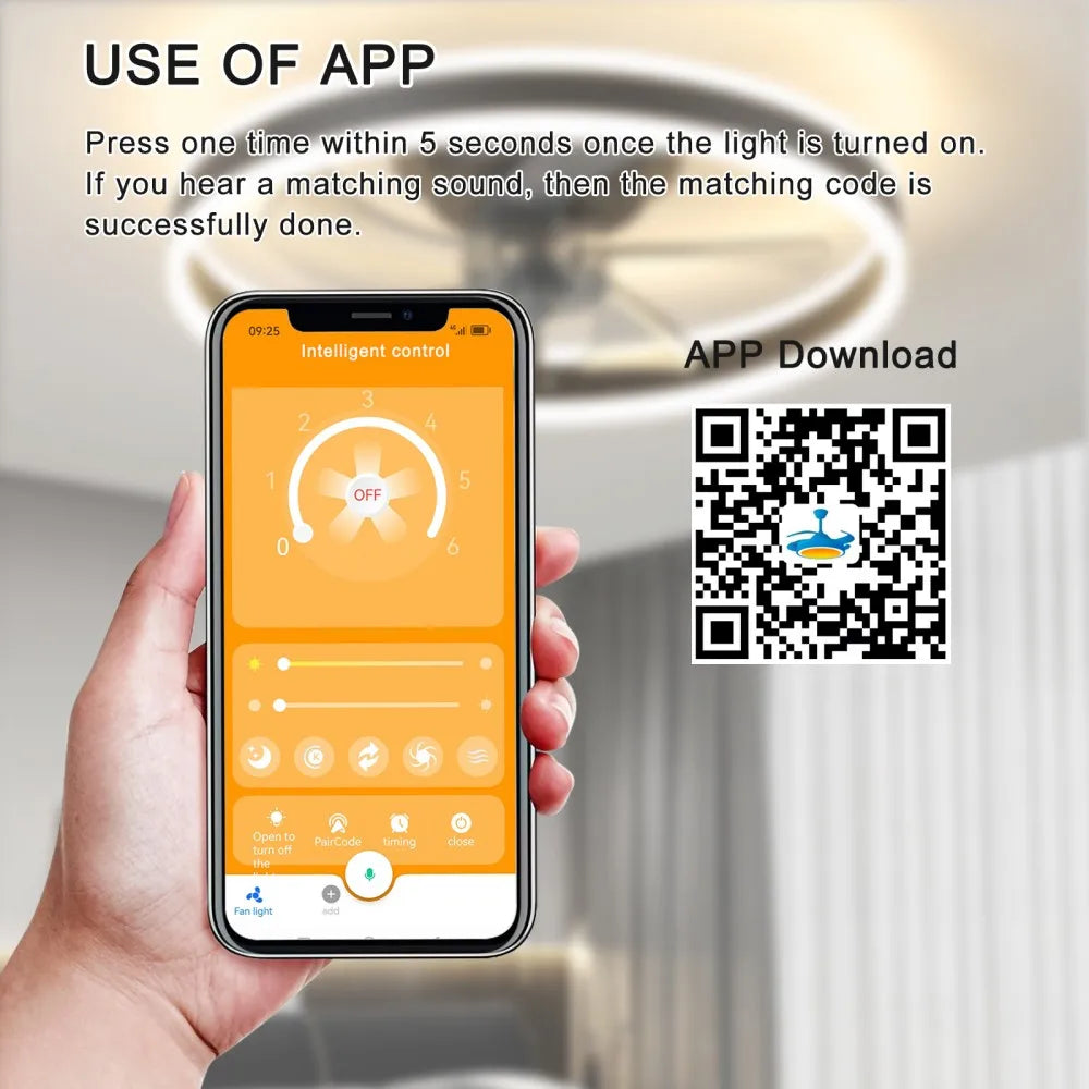 Gutoos Smart LED Ceiling Fan With Light App Remote Control Dimmable 6 Speeds For Living Room And Bedroom