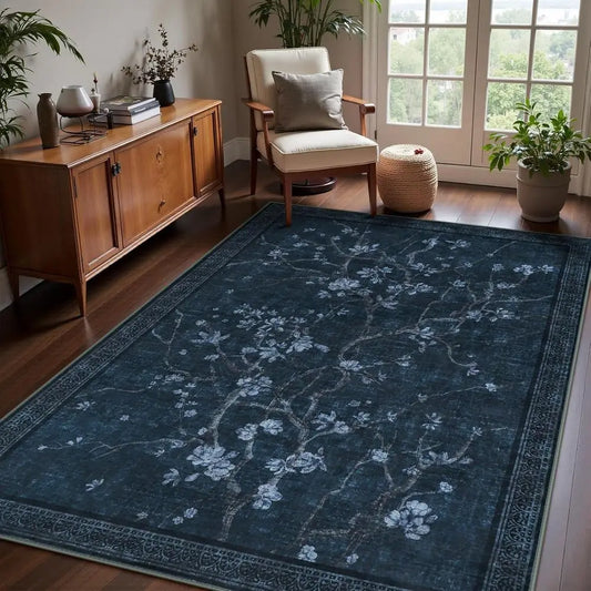 Floral Boho Area Rug Machine Washable Non Slip Living Room