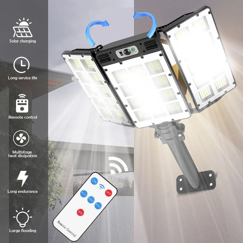 LED Solar Flood Lights 800LED Motion Sensor Remote IP66 Waterproof