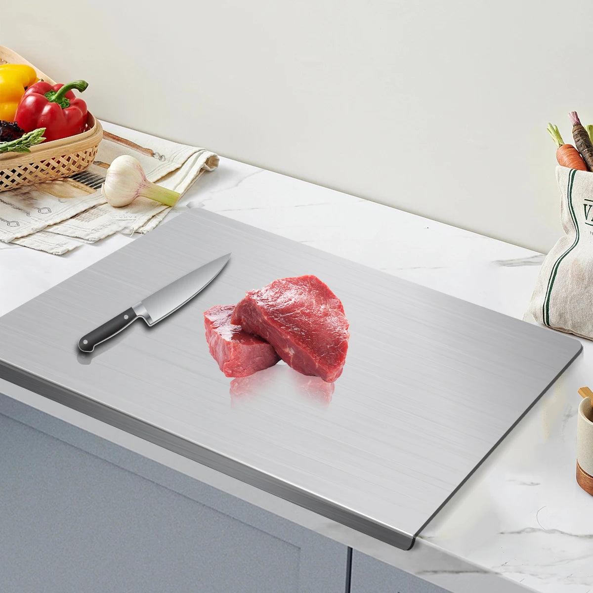 304 Stainless Steel Cutting Board Rolling Kitchen Prep Surface