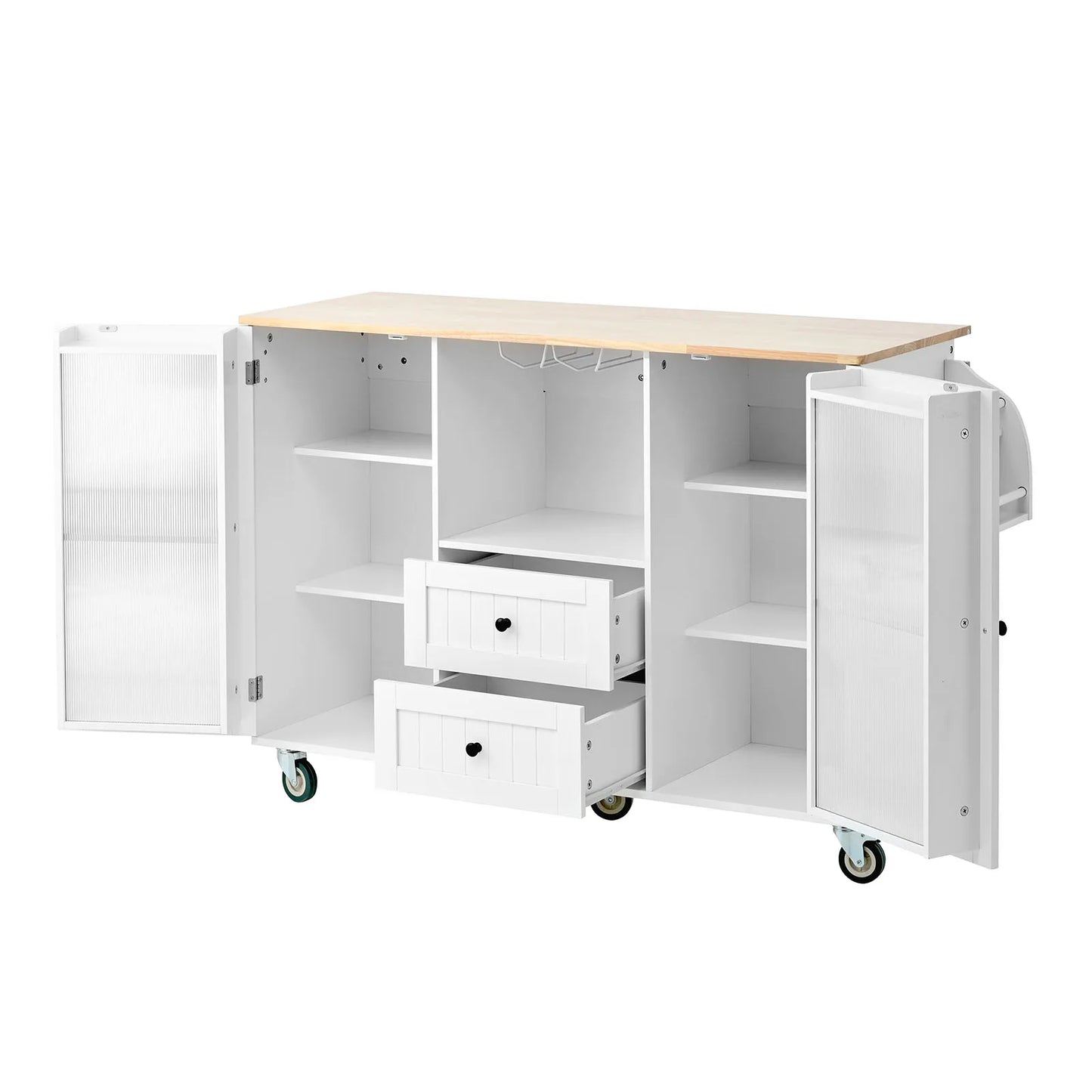 Kitchen Island On Wheels With Drop Leaf Bar Countertop And Open Storage Rack For Mobile Kitchen