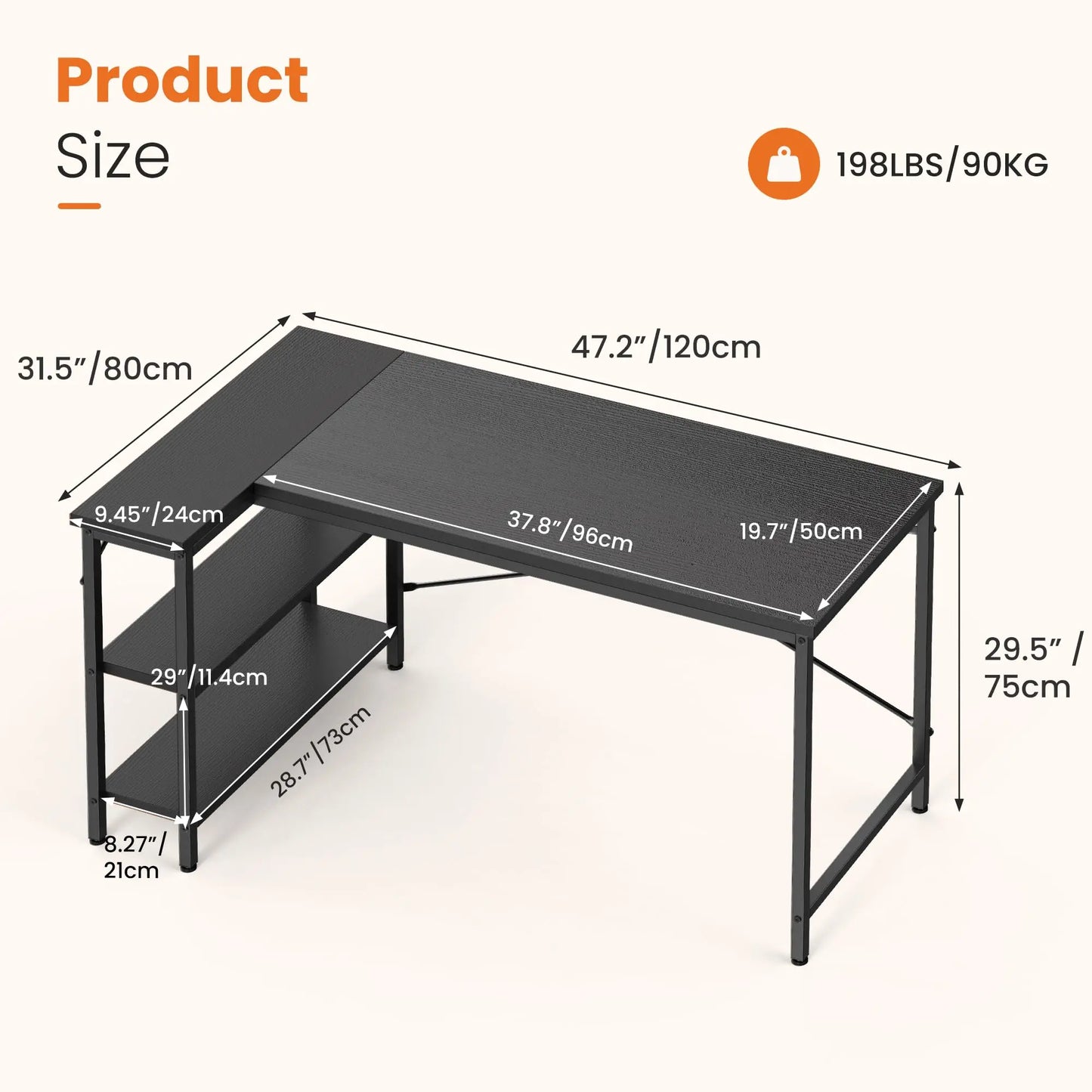 JHK L Shaped Desk With Reversible Storage Shelves Office