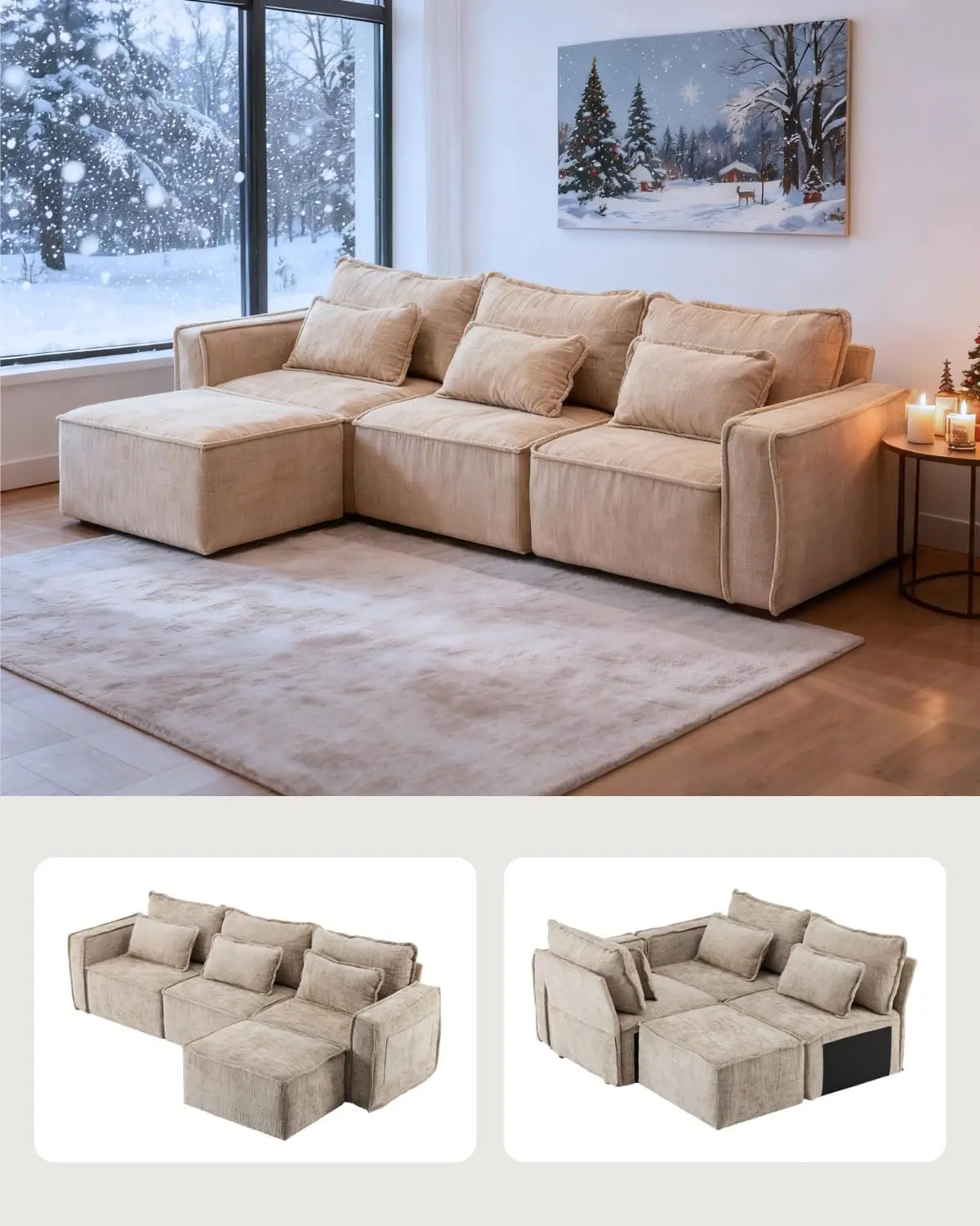 Cloud Sectional Sofa Set With Moveable Ottoman Modular L Shape Convertible Chenille