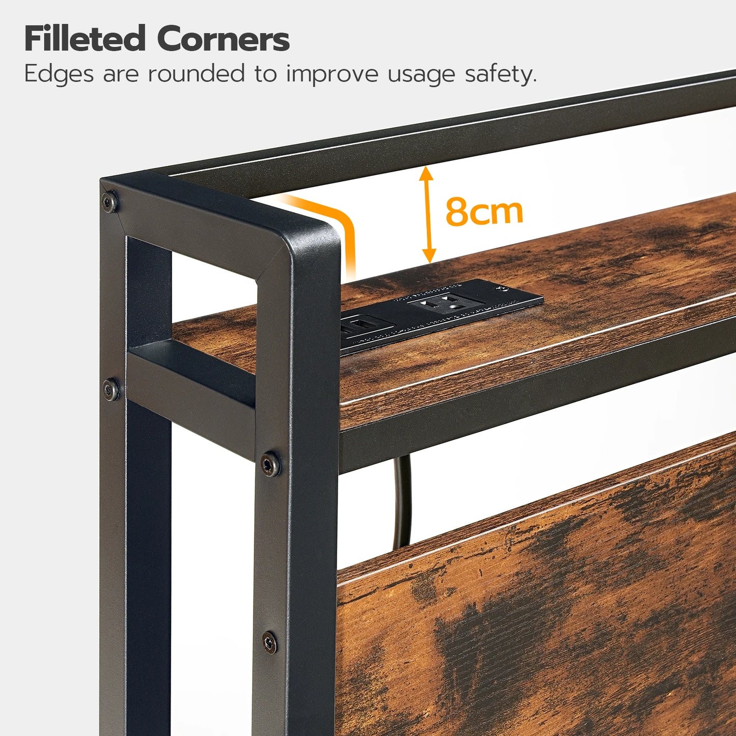 Headboard With 2 Outlets And 4 USB Ports, Adjustable Height, Storage Rack Sturdy And Stable