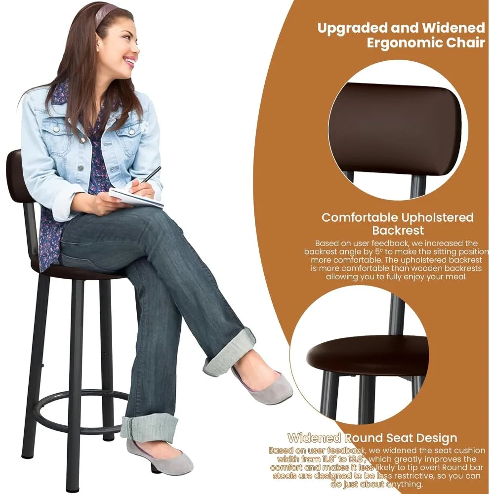 Industrial Bar Table And Four PU Leather Stools Set