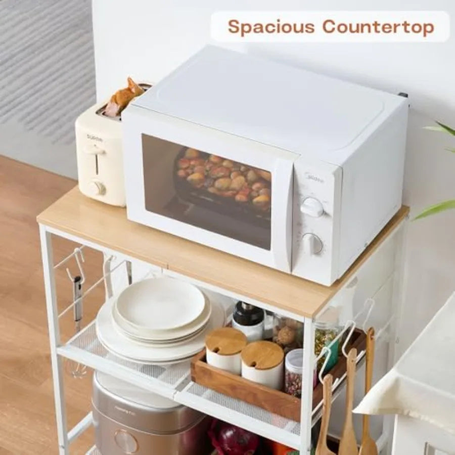 Rolling Microwave Cart With Storage 3-Tier Kitchen Island On Wheels