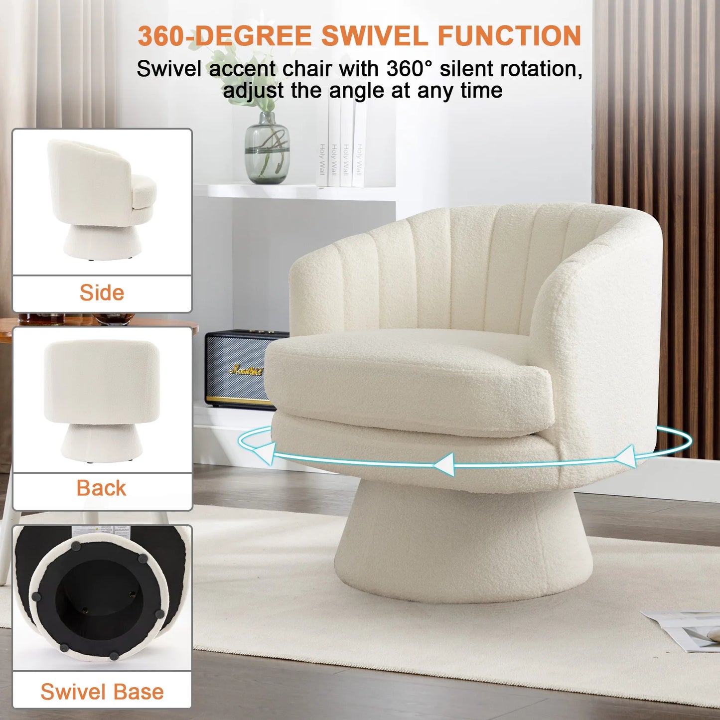 EBELLOC Swivel Barrel Chair With Armrest 360 Degree Rotation