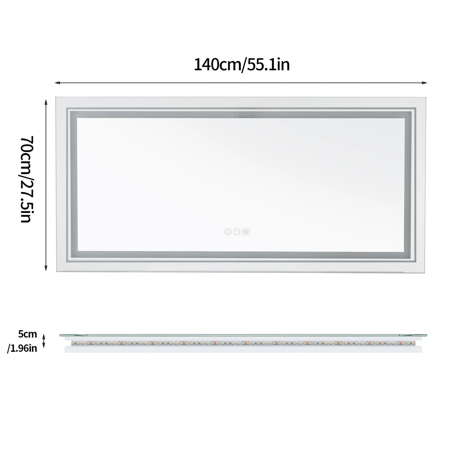 BORWART Illuminated Rectangular Bathroom Mirror Fogless