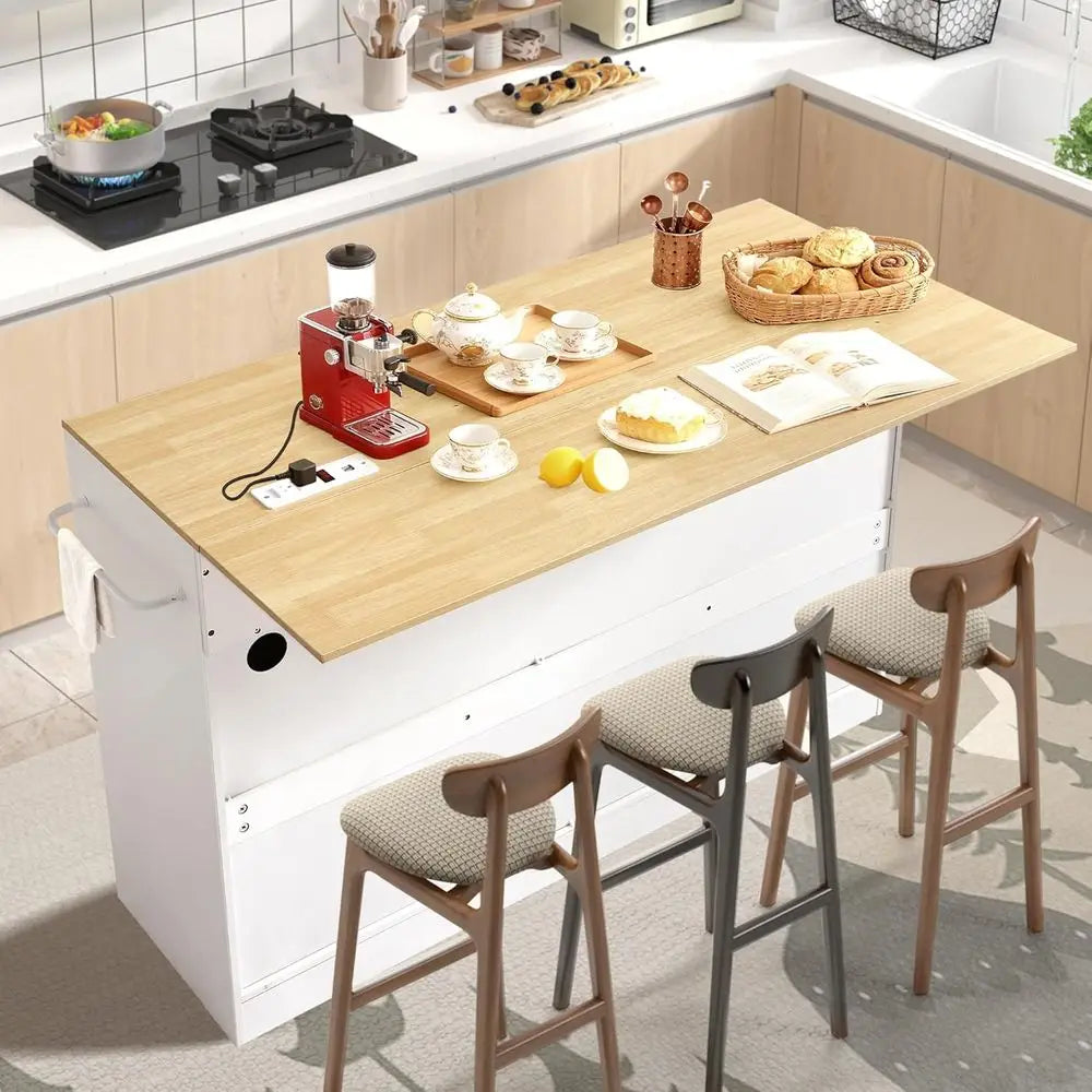 Kitchen Island With Power Outlet Drop Leaf Rolling Cart Drawers