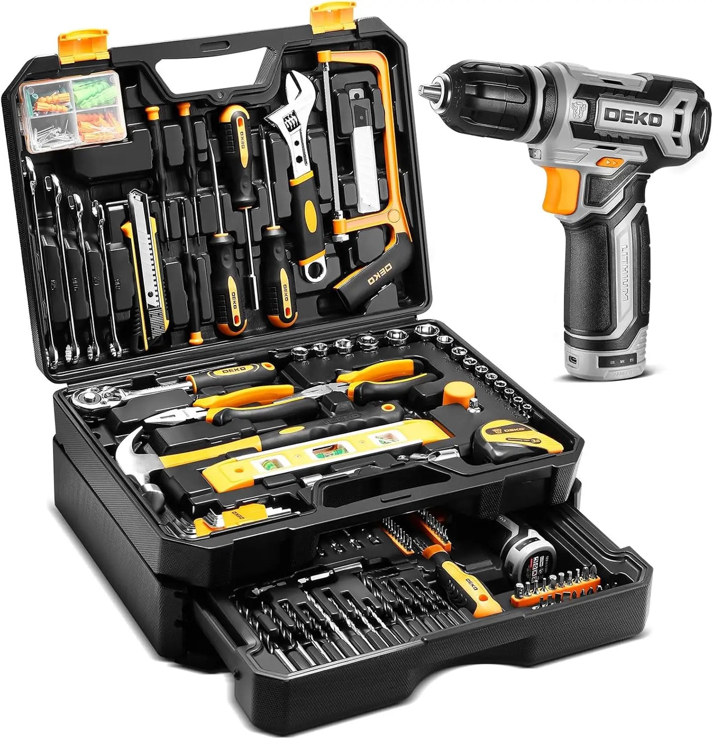 DEKODIY 12V Cordless Drill Tool Set Mechanic Toolbox With Case