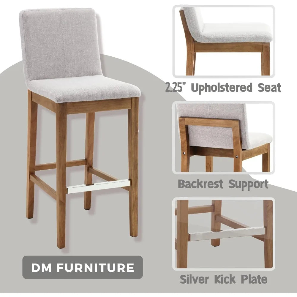 Medieval Style Linen Upholstered Backrests Bar Stools Set